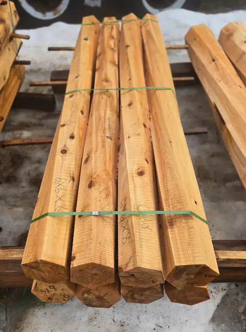 Hexagon twisted cedar posts standing on end